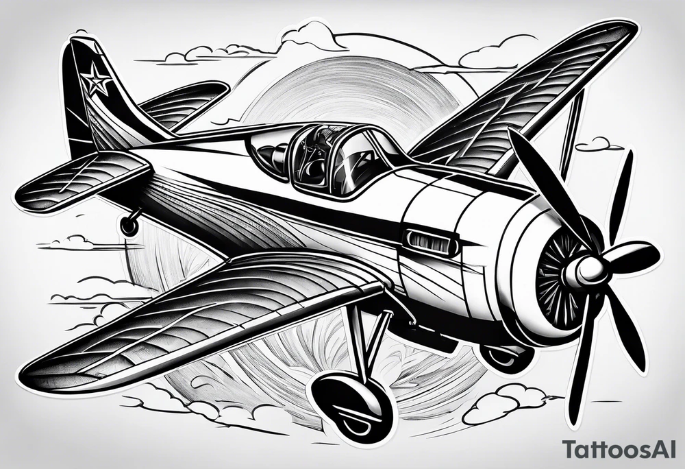 sketch of adventure plane in perspective from the above tattoo idea