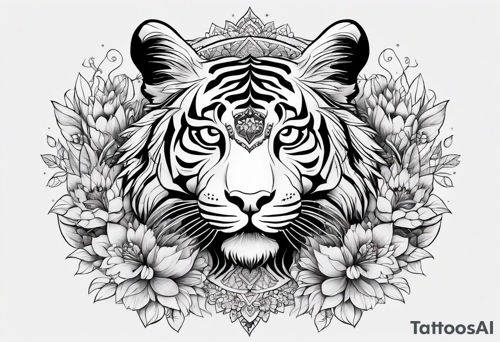 Tiger mandala flowers tattoo idea