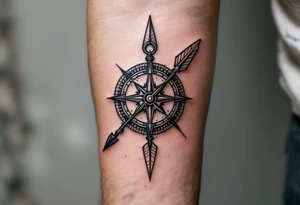 compass/clock with large native american arrow tattoo idea