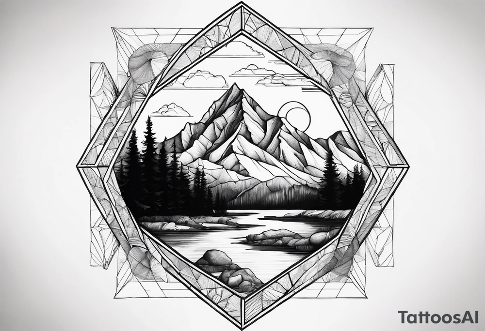 the Fibonacci Sequence. Based on the last image produced, replace the left side of the image with the Rocky Mountains that drops into a triangular point. tattoo idea