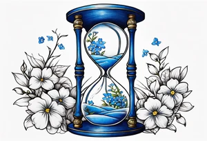 Hour glass, with falling forget me not petals tattoo idea