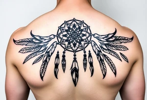 native dreamcatcher with flowing feathers and sacred beads tattoo idea