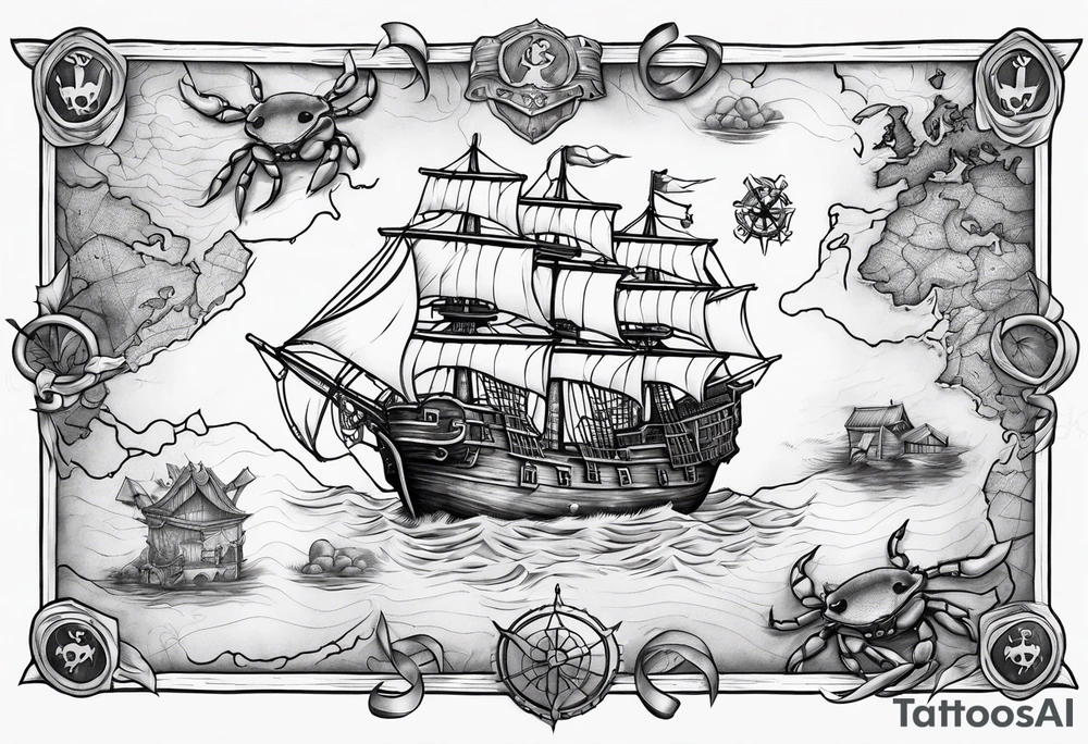 A pirate map with crabs tattoo idea