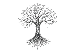 mystical tree of life with cosmic roots and celestial branches tattoo idea