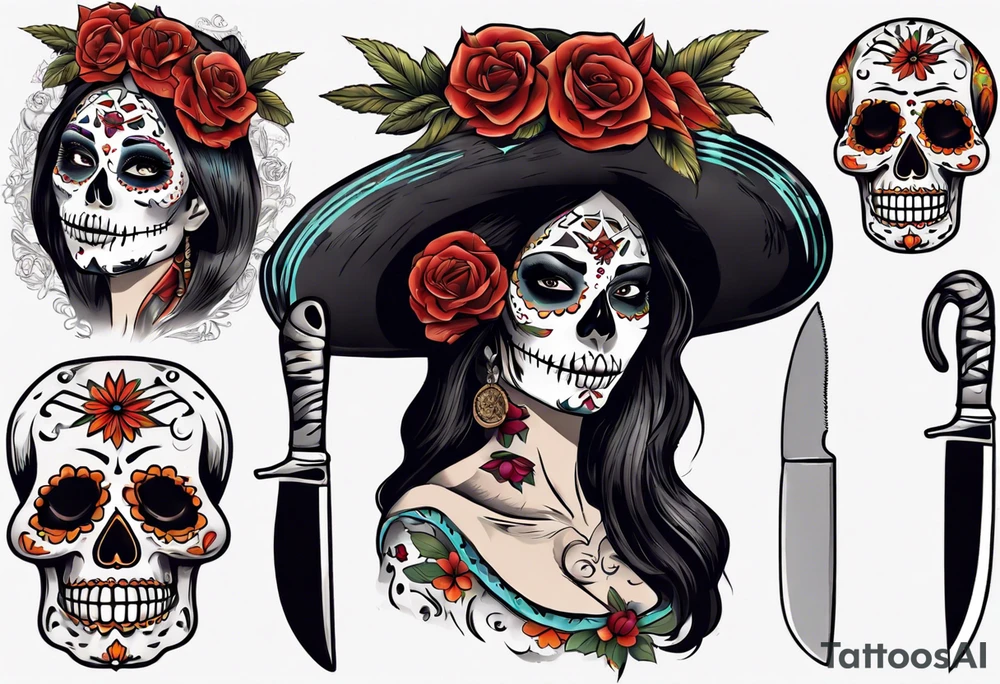 La catrina, cooking, day of the dead, knives tattoo idea