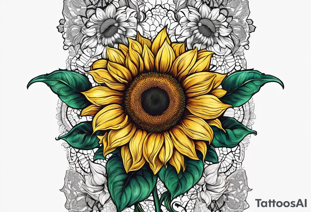 Lace, love, sunflowers tattoo idea