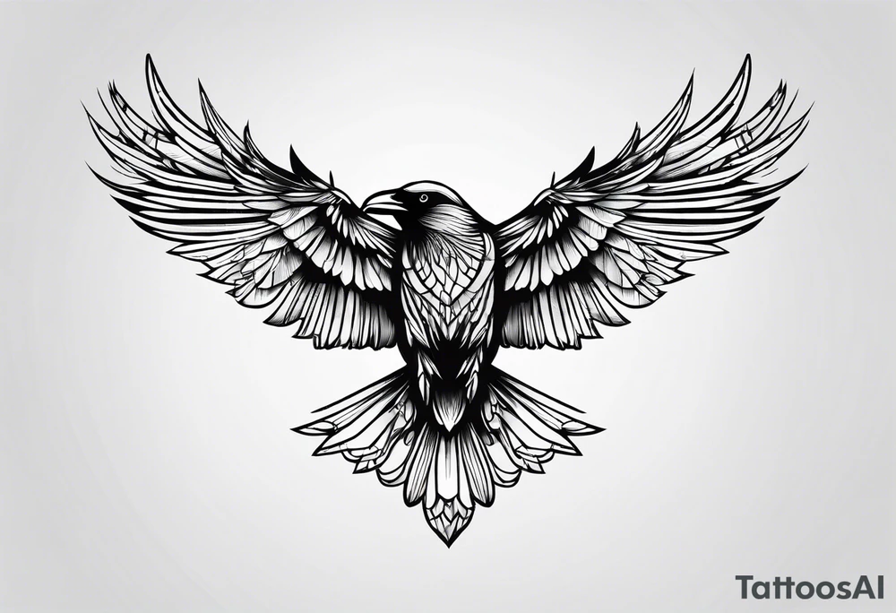 symmetrical outlines of a flying crow tattoo idea