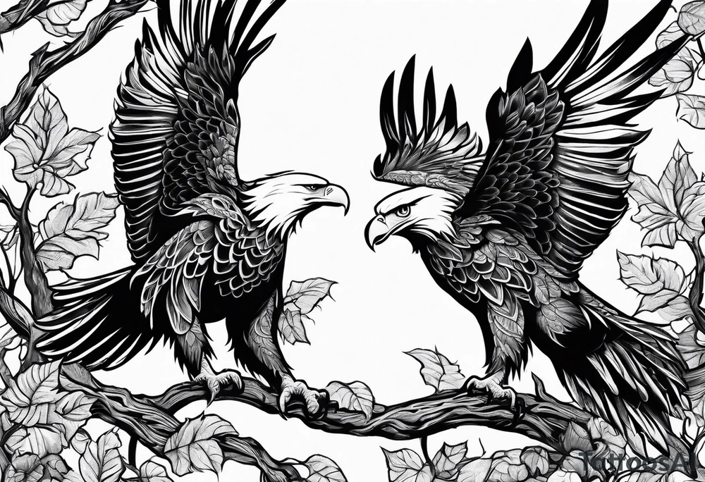 Leafy vines with eagle tattoo idea