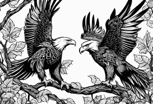 Leafy vines with eagle tattoo idea