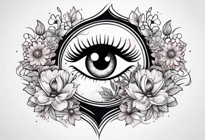 Heart with an eye in it surrounded by flowers and yin Yang tattoo idea