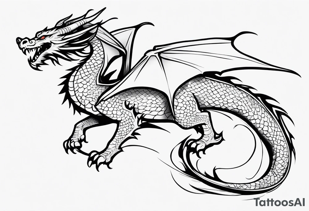 Fine like dragon wrapping around the back of knee not that scary and not going all the way around the knee not very detailed tattoo idea