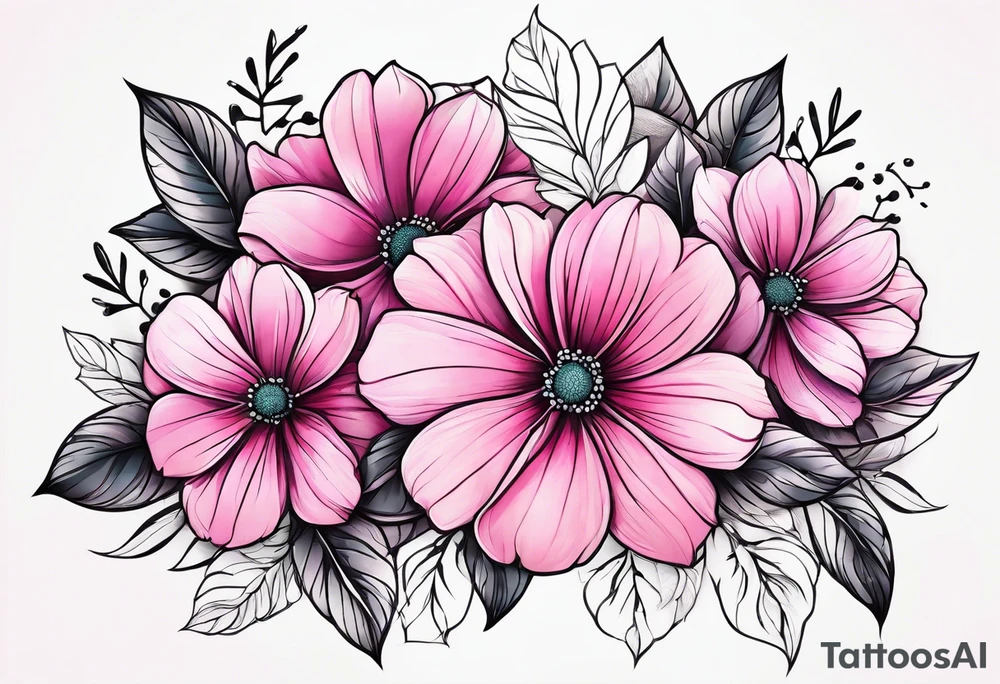 Pink flowers with pattern tattoo idea