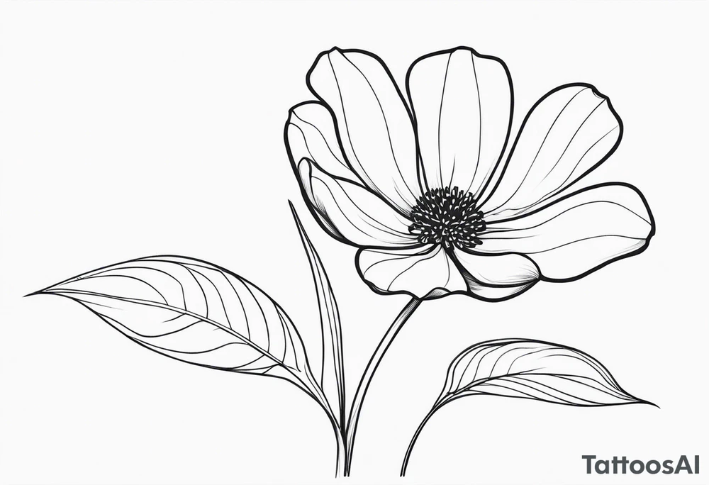 one very simple and no detailed waratha flower with stem in black and white, fine-line, very minimalistic, only a few lines tattoo idea