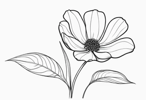 one very simple and no detailed waratha flower with stem in black and white, fine-line, very minimalistic, only a few lines tattoo idea
