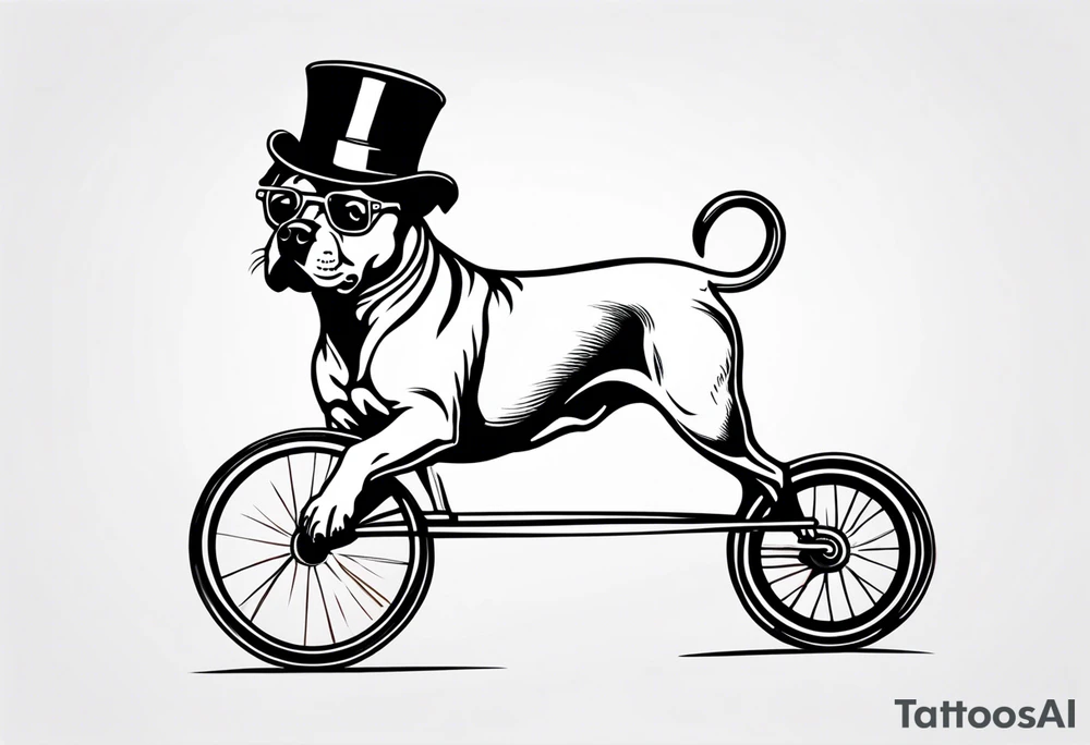 Pittbull wearing a tophat riding a tricycle wearing glasses tattoo idea