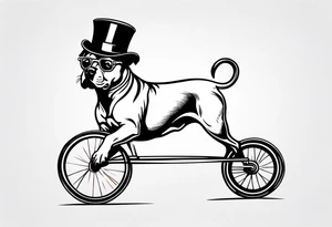 Pittbull wearing a tophat riding a tricycle wearing glasses tattoo idea