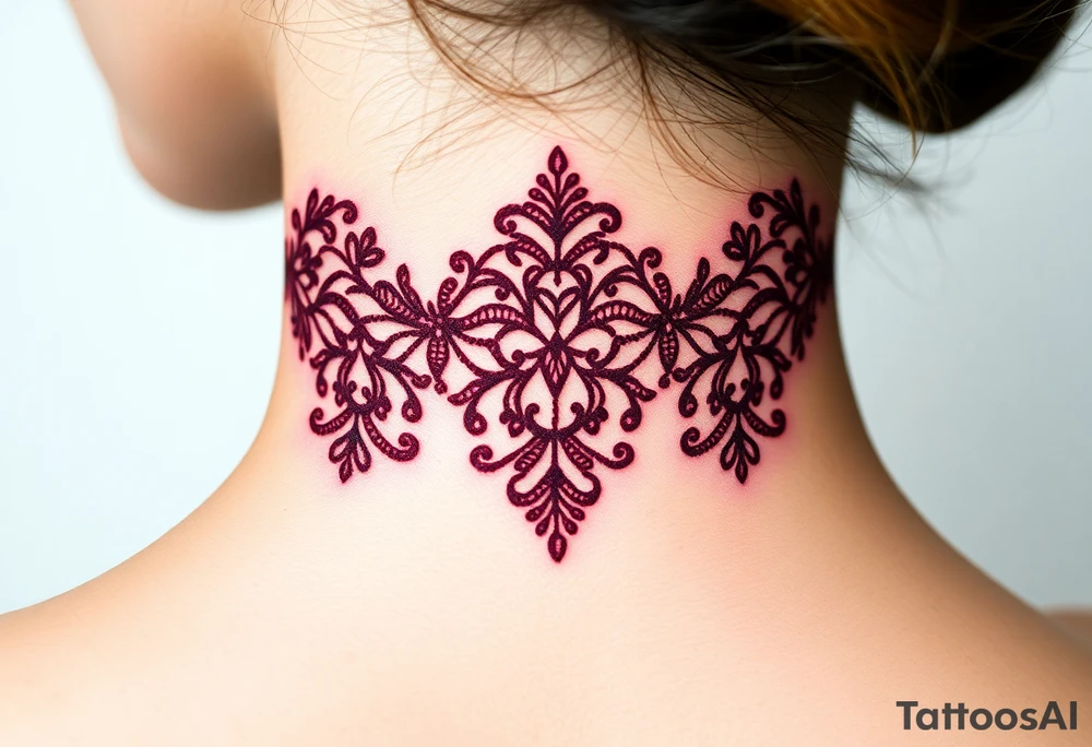 A deep burgundy lace bracelet, softly fading into a watercolor effect, symbolizing love and passion tattoo idea