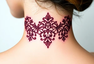 A deep burgundy lace bracelet, softly fading into a watercolor effect, symbolizing love and passion tattoo idea