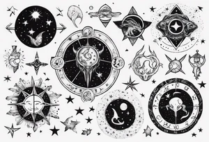 nigh sky, showing zodiac sign for Pisces and Taurus tattoo idea
