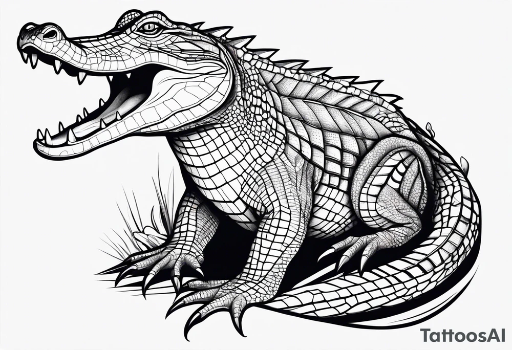 Full body Caiman with tail leg tattoo tattoo idea