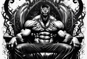 Venom on the throne with paint drip with Kobe’s black mamba symbol on the chest tattoo idea