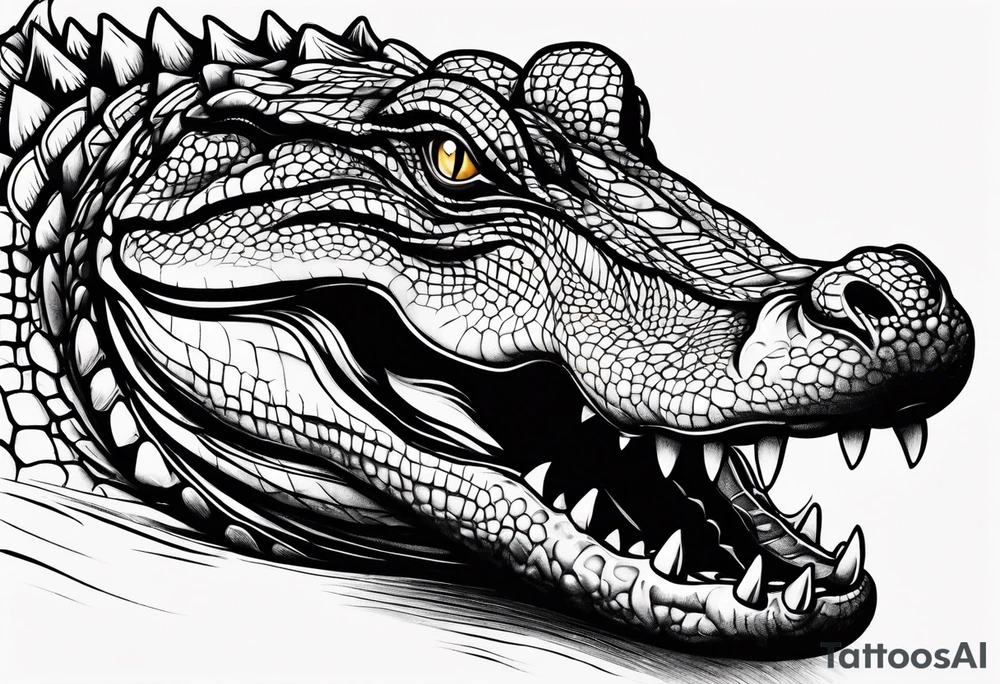 Full body alligator with tail leg top view tattoo idea