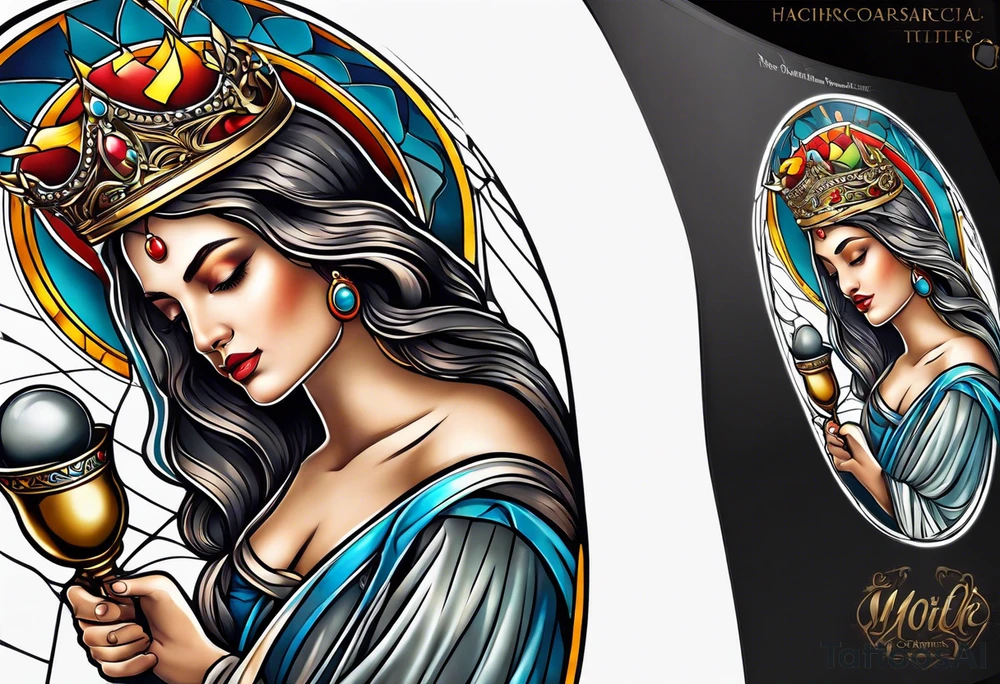 holy saint woman turned away
 holding a chalice tattoo idea