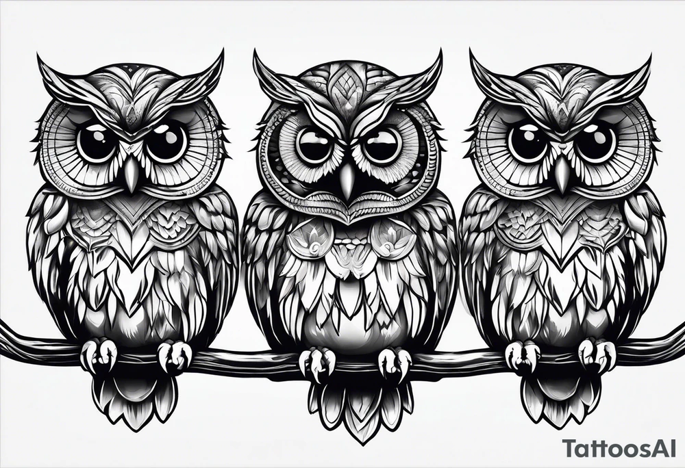 Owls 
Hear no evil, see no evil, speak no evil tattoo idea