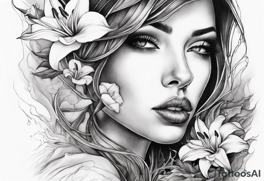 Thorns transitioning to lillies. Ocean. Albatross. Woman lips eyes smoke tattoo idea