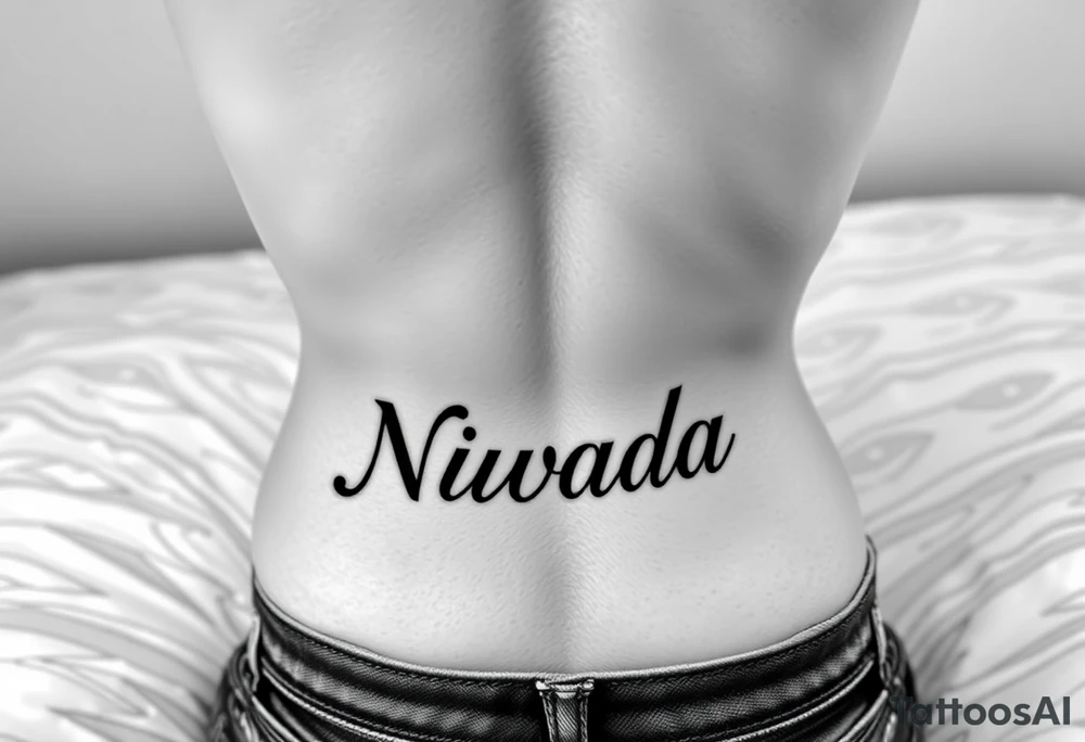 a woman's waist with the word "Nwada" written on her waist make her sit on the bed make it more sexy and make it more realistic tattoo idea