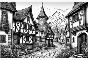 medieval tribal city vignette tattoo idea