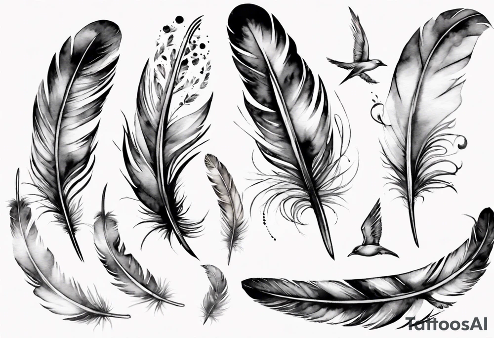 feather with birds tattoo idea