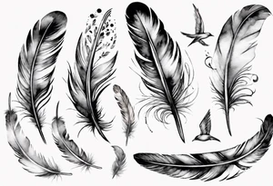 feather with birds tattoo idea