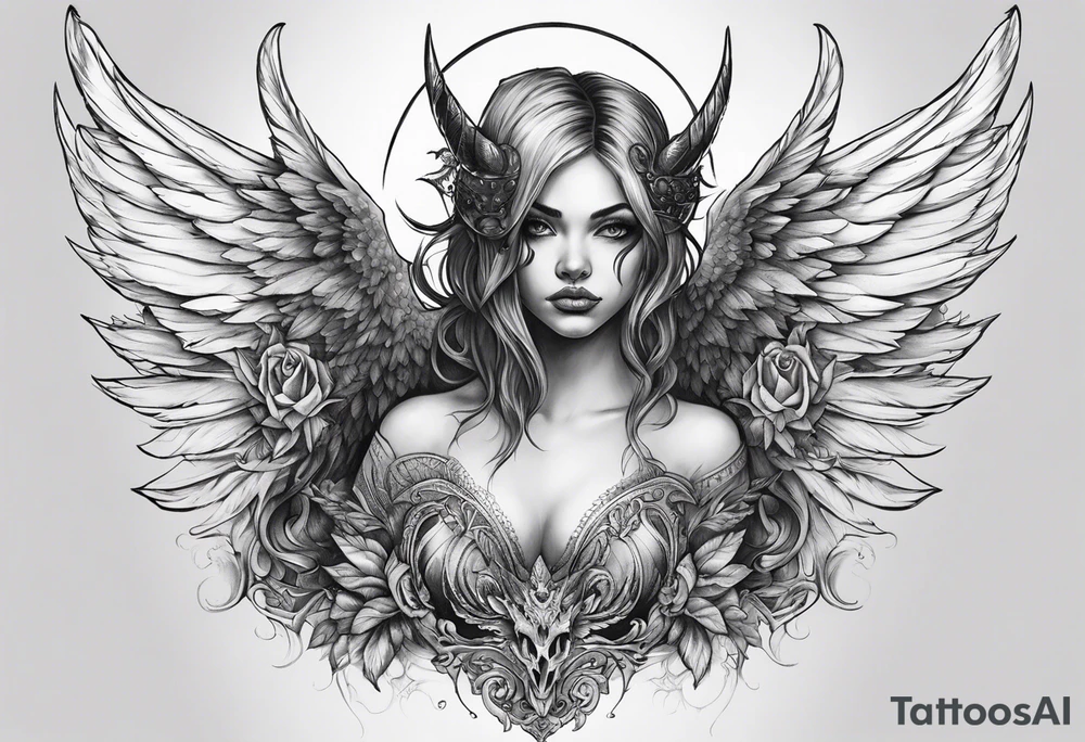 Creepy half angel half demon tattoo idea