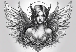 Creepy half angel half demon tattoo idea
