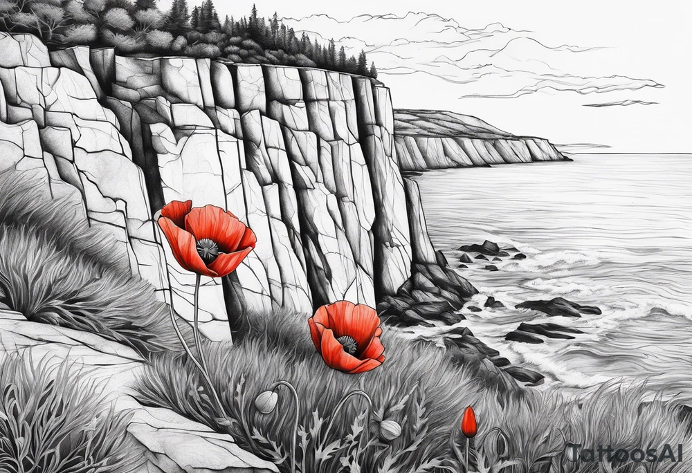 Poppy growing on cliff tattoo idea