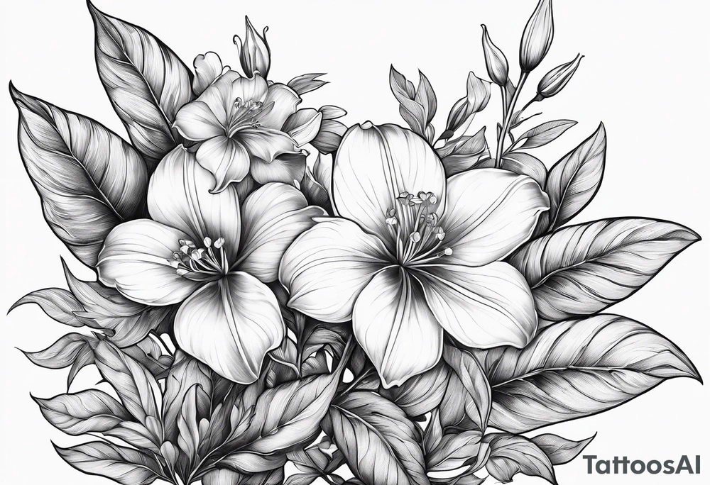 More leafs and stalk with little Platycodon grandiflorus flowers tattoo idea