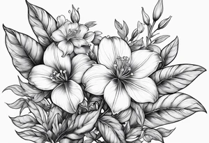 More leafs and stalk with little Platycodon grandiflorus flowers tattoo idea
