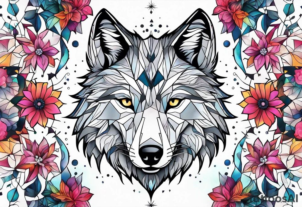 Constellation, animal wolf snow , géométric , flower tattoo idea