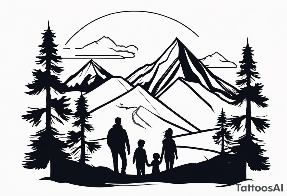 mountains trees family three tattoo idea
