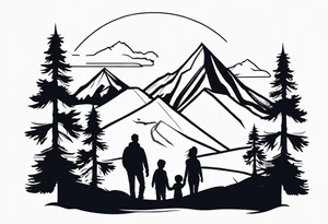 mountains trees family three tattoo idea