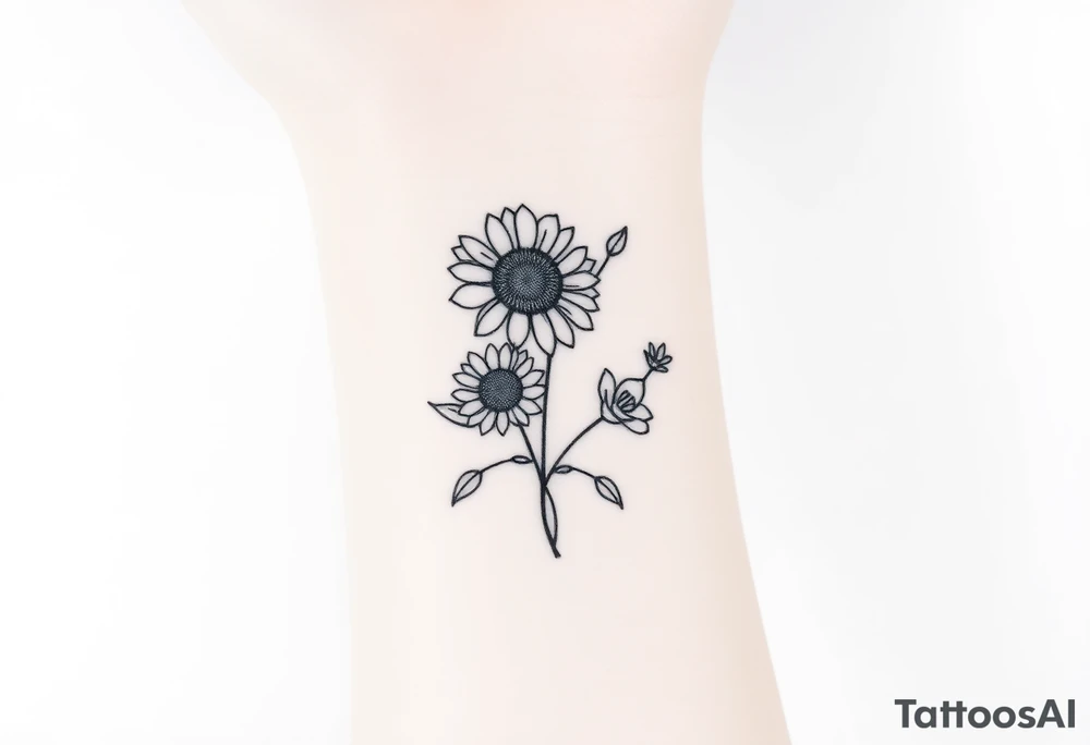 sunflowers music symbols roses, wildflowers tattoo idea