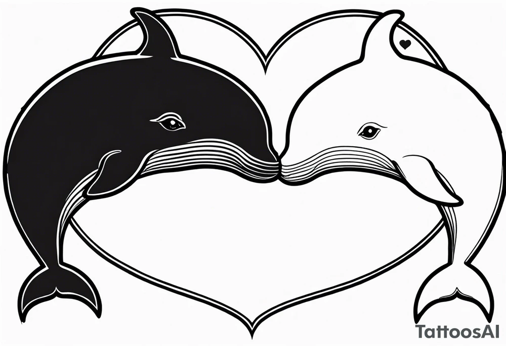 Two whales making heart with tails tattoo idea