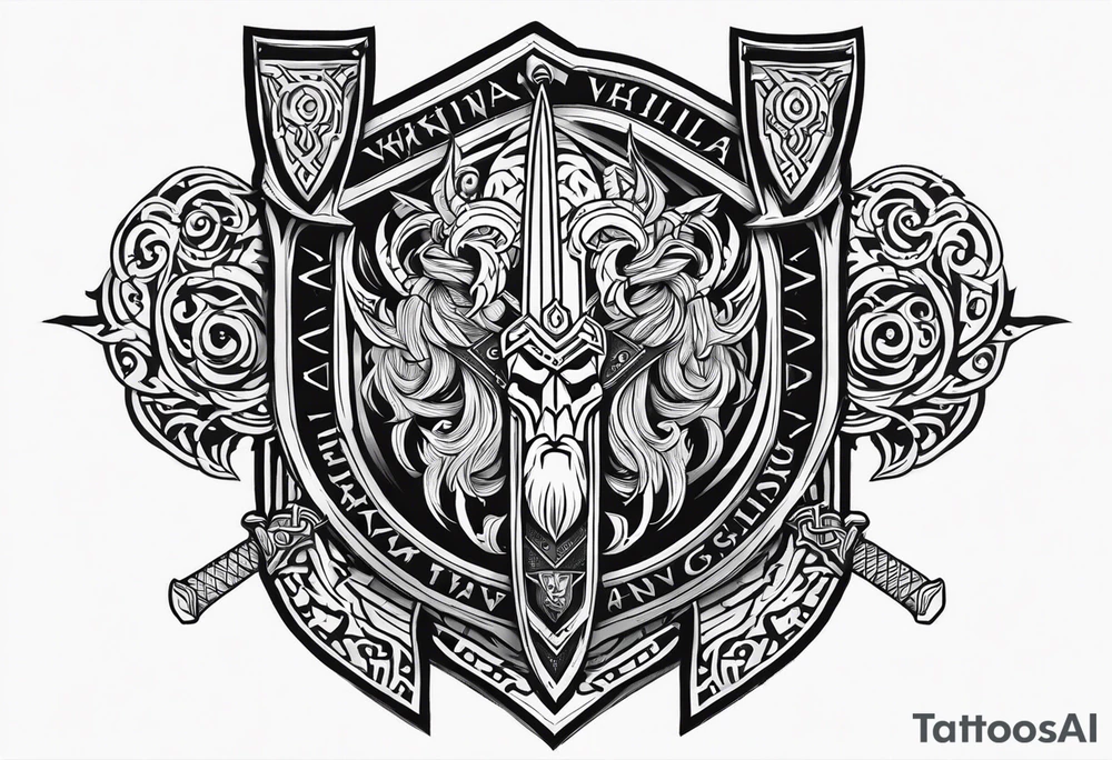 Valhalla viking gods shield hatchet sword tattoo idea