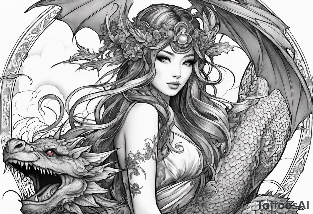 fairy nymph with a dragon friend tattoo idea