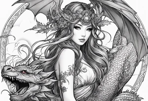 fairy nymph with a dragon friend tattoo idea