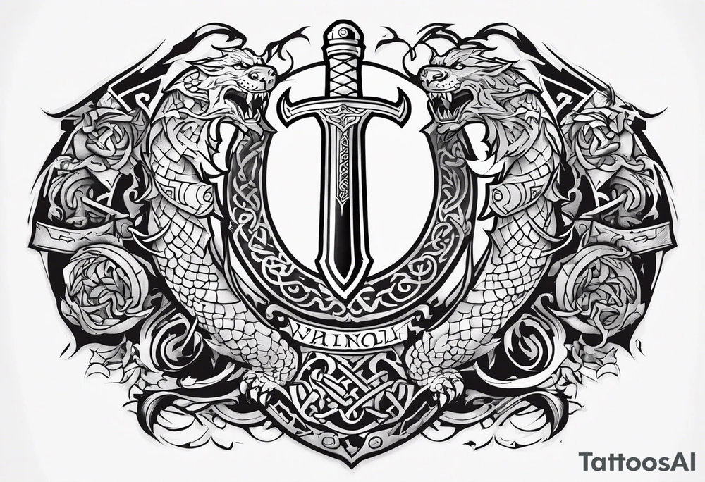 Viking sword Valhalla shield dragon tattoo idea