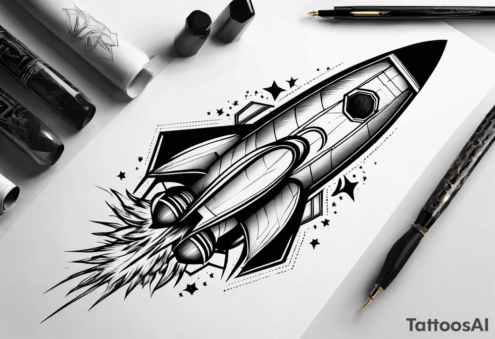 rocket hexagon black tattoo idea