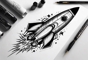 rocket hexagon black tattoo idea