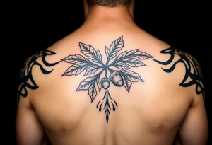 on the chest an oak branch with thick leaves and acorns oak branch with thick leaves and acorns tattoo idea